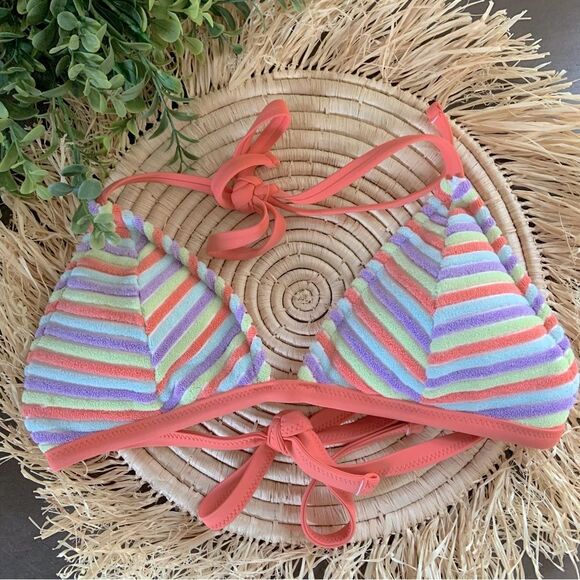 AERIE Terry Striped Triangle String Bikini Swim Top Large - Picture 3 of 13